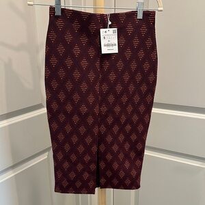 Zara Burgundy Diamond-Accent Pencil Skirt